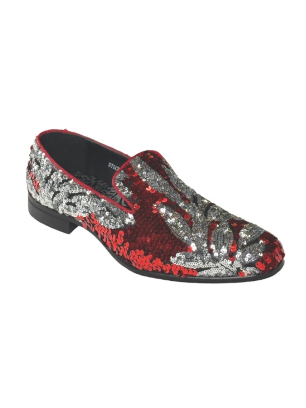 After Midnight 6733 Men’s Red Sequin Smoking Slip-on Dress Loafers - Picture 2 of 4